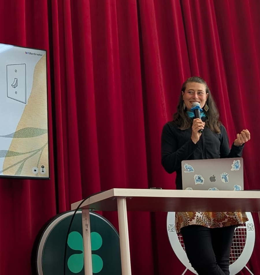 Lin giving a workshop on stress resilience at a conference